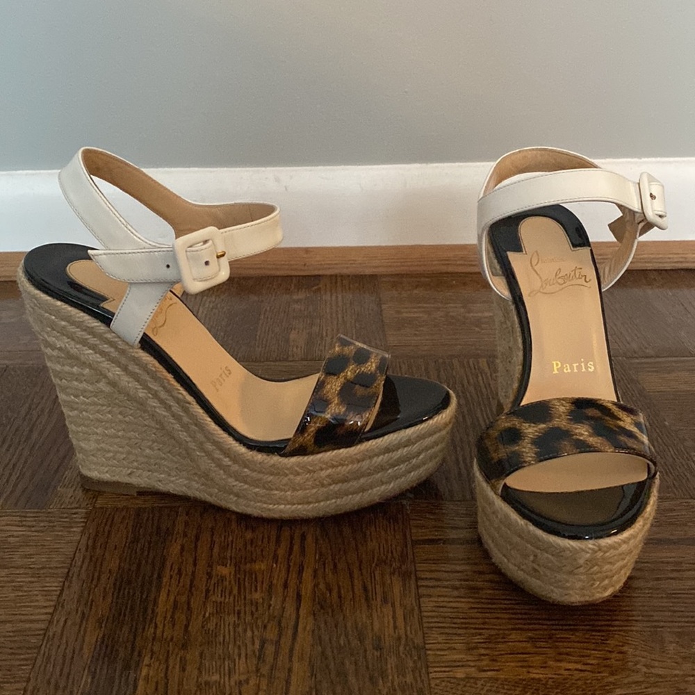 Christian Louboutin Patent Leather Animal Print Spachica 120 Espadrilles Size 5